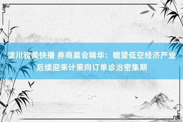 泷川雅美快播 券商晨会精华：瞻望低空经济产业后续迎来计策向订单诊治密集期